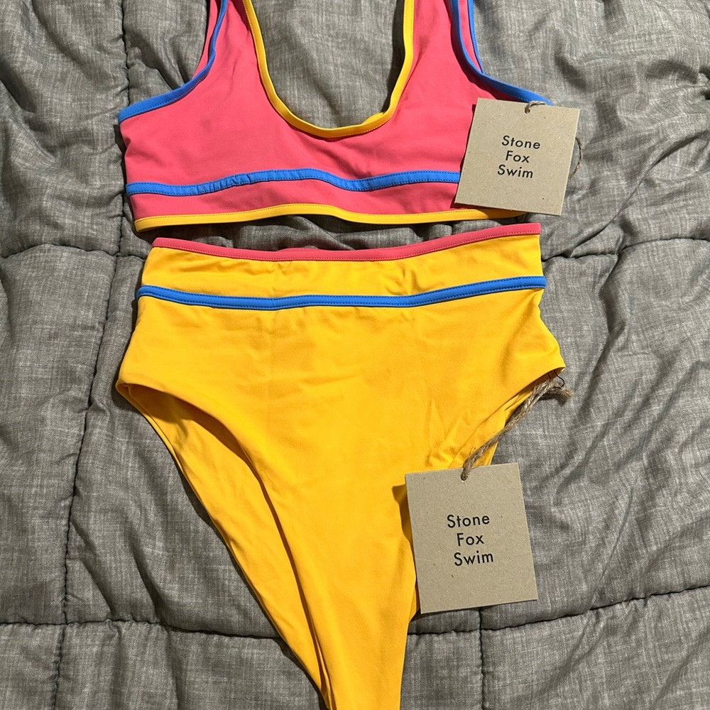 Stone Fox Swim Colorful Bikini Set with Blue Accents